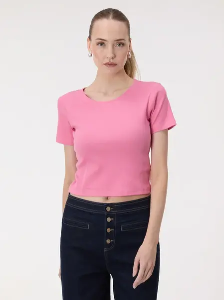 Růžové dámské crop tričko s krátkými rukávy ORSAY