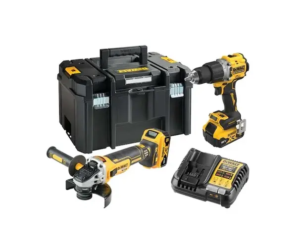 DeWALT - 18V AKU súprava vŕtacieho skrutkovača a uhlovej brúsky, 2x aku 5,0 Ah Li-Ion, nabíjačka DCK2026P2T