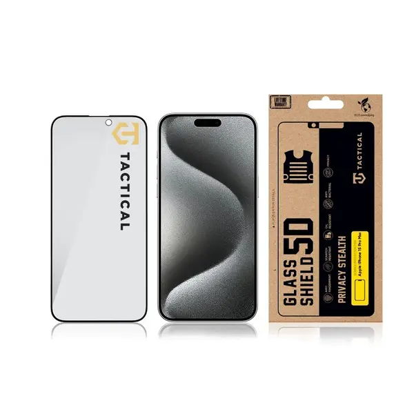 Ochranné sklo Tactical Glass Shield Privacy Stealth 5D pro Apple iPhone 15 Pro Max, černá