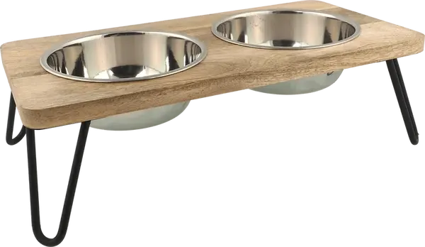Misky Dog Fantasy nerez s dřevěným stojánkem železné nohy 2x840ml