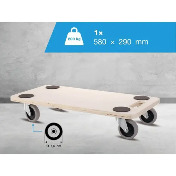 Deska transportní pro tvrdé podlahy, 58 x 29 cm, MDF deska, nosnost 200 kg