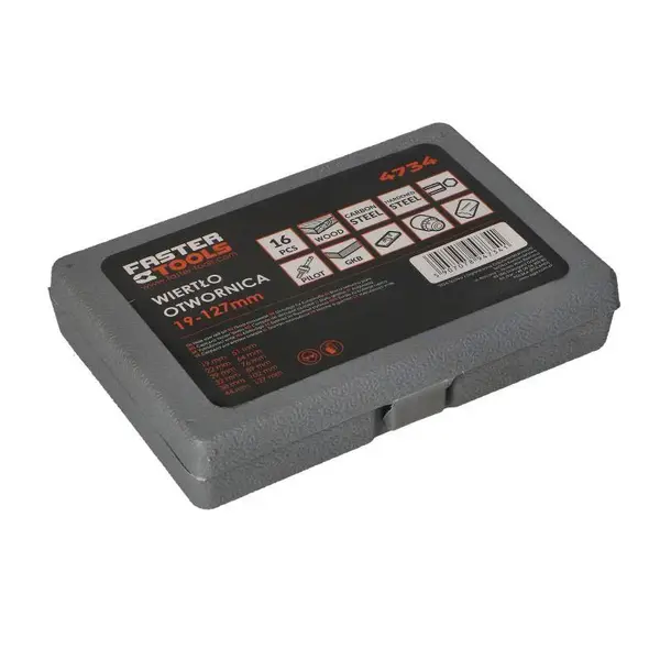 Vrták korunkový do dřeva 12 ks,19 - 127 mm, FASTER TOOLS