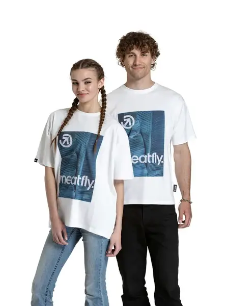 Meatfly unisex tričko Junglist Blue Leaf | Bílá | Velikost M/L | 100% bavlna