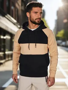 Pánská mikina s kapucí v camelovo-černých pruzích