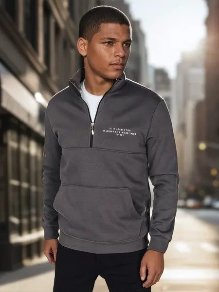 Bluza męska z nadrukiem grafitowa Dstreet