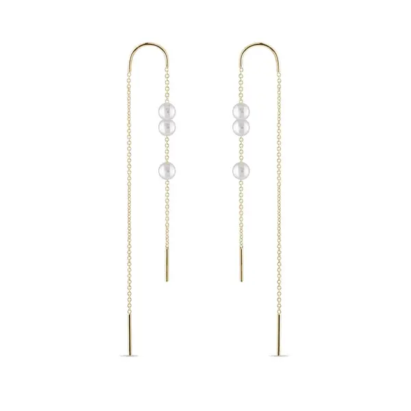 Visiace náušnice tyčinky zo zlata s perlami KLENOTA