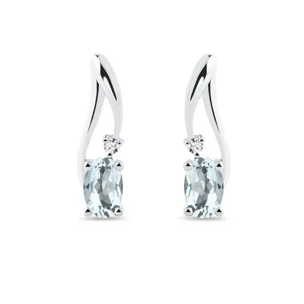 Náušnice z bieleho zlata s akvamarínmi a diamantmi KLENOTA