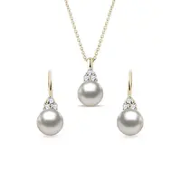 Set šperků s Akoya perlami a diamanty ve žlutém zlatě KLENOTA
