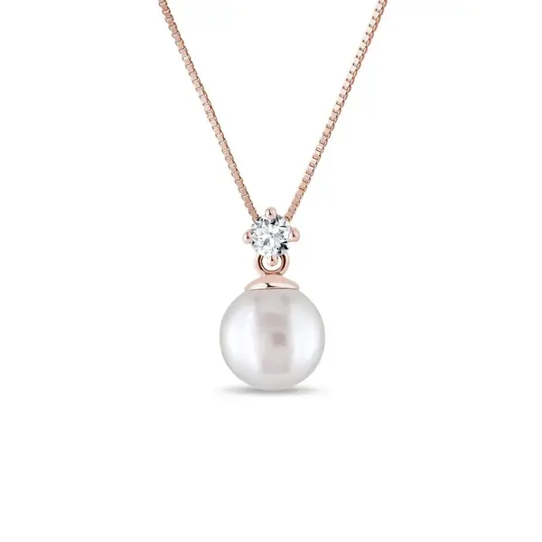Přívěsek s briliantem a perlou v růžovém zlatě KLENOTA