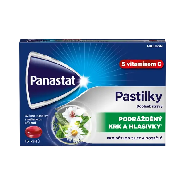 Panastat bylinné pastilky s vitaminem C, příchuť malina 16ks