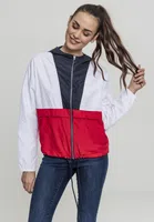 Dámská 3tónová oversize větrovka tmavě modrá/bílá/ohnivá červená
