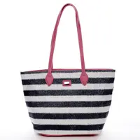 Letní koženkovo textilní taška Navy Stripes modro růžová