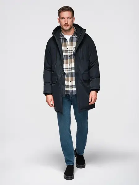 Ombre Classic long men's parka jacket - black