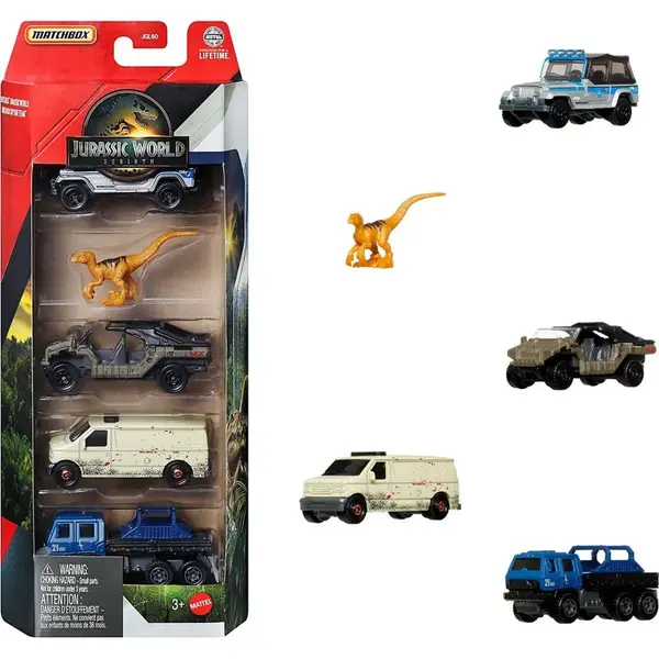 Mattel Matchbox Jurský svet 4 ks angličák a dinosaurus