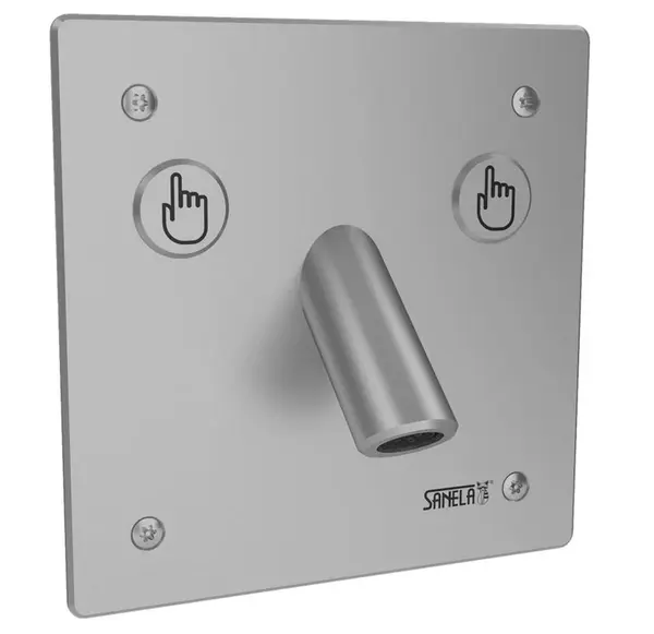 Sanela Piezo Batérie - Umývadlová batéria Piezo z nehrdzavejúcej ocele, 2 tlačidlá na 2 druhy vody, sieťové napájanie, antivandal SLU 44PP