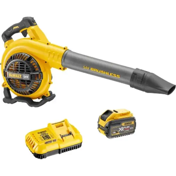 DeWALT Záhradná technika - 54V AKU fukár na lístie, 1x aku 9,0 Ah XR, nabíjačka DCM572X1