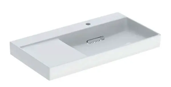 Geberit ONE - Umývadlo, 90x48x14 cm, skrytý prepad, s otvorom na batériu, vodorovný odtok, KeraTect, biela 505.043.00.1