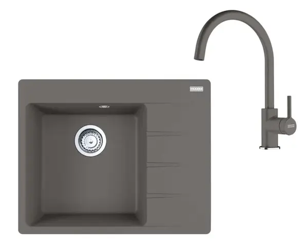 Franke Sety - Kuchyňský set G270ŠK, fragranitový dřez CNG 611-62 TL/2 a baterie FC 6018.084, šedý kámen 114.0700.772