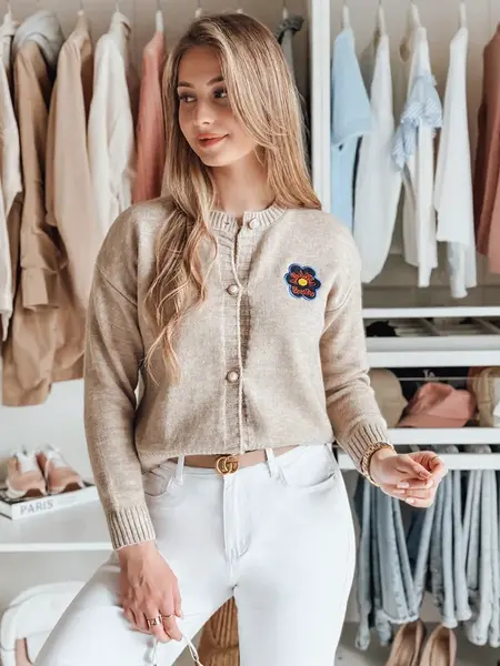 Dámský svetr AMELIE s výšivkou, béžový