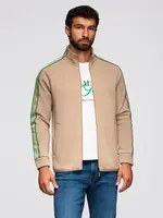 Ombre Men's unbuttoned sweatshirt with piping and high collar - brown