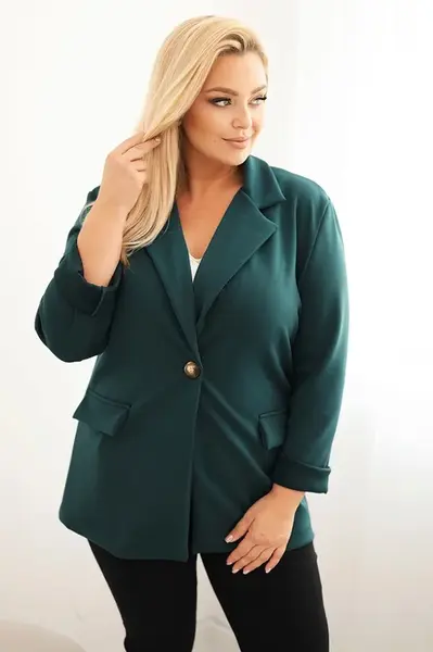 Kesi Włoski Dámská viskózová sako Plus Size s dlouhým rukávem a límcem mořská