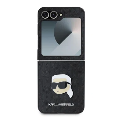 Zadní kryt Karl Lagerfeld PU Saffiano Monogram Karl Head pro Samsung Galaxy Z Flip6/7 FE, černá