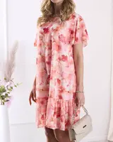 Resti Women's knee-length dress with print and frill in orange- Clothing