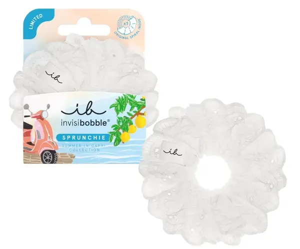 Ozdobná spirálová gumička do vlasů Invisibobble Sprunchie Summer In Capri Blanco Bliss - bílá + dárek zdarma