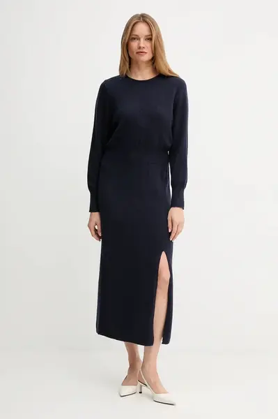 Vlněné šaty OUI tmavomodrá barva, maxi, přiléhavé, 94484