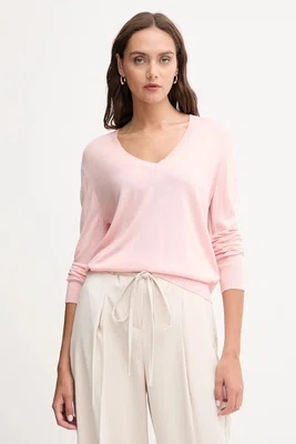 Svetr z hedvábné směsi United Colors of Benetton dámský, růžová barva, 1ZRED402L