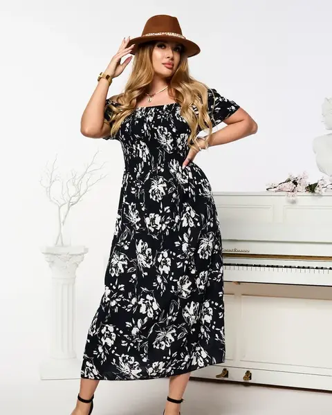 Resti Black women's midi dress with floral pattern - Clothing