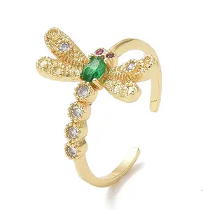 Green Cubic Zirconia Dragonfly Open Ring