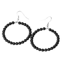 Fashionable Natural Black Onyx Hoop Earrings for Women