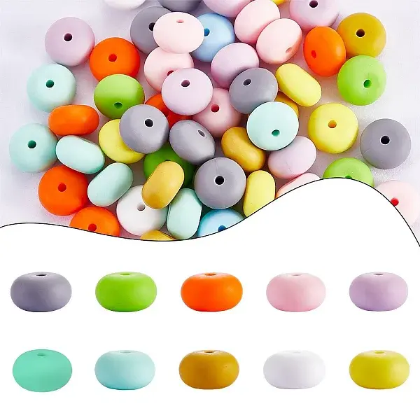 20Pcs 10 Colors Rondelle Silicone Beads