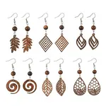 6 Pairs 6 Styles Natural Walnut Wood Dangle Earrings for Women