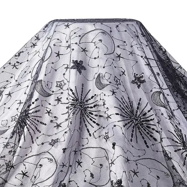 Sequin Star Moon Pattern Embroidered Polyester Mesh Fabrics
