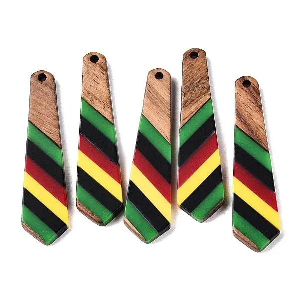 Jamaican Colour Epoxy Resin & Walnut Wood Pendants