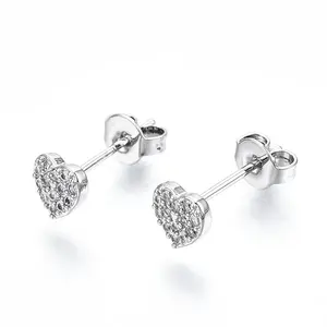 Brass Micro Pave Clear Cubic Zirconia Stud Earrings