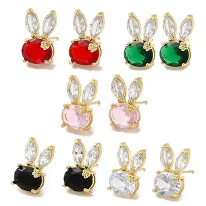 Rack Plating Real 18K Gold Plated Brass Rabbit Stud Earrings