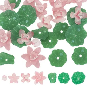 24Pcs 7 Styles Simulation Lotus/Lotus Leaf Acrylic Bead Caps