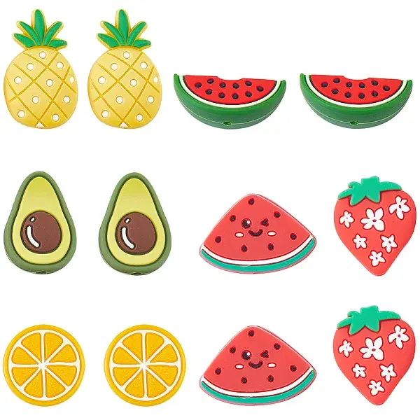 12pcs 6 style Fruit Theme Silicone Beads