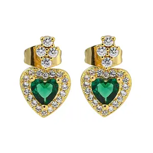 Brass Pave Cubic Zirconia Stud Earrings