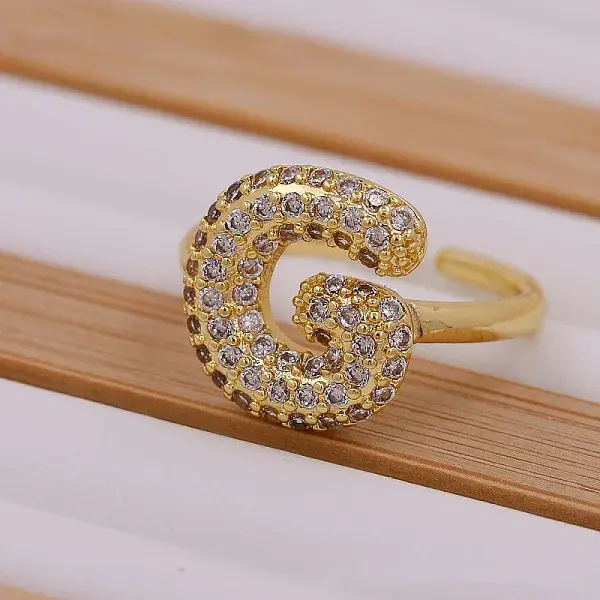 Brass Micro Pave Clear Cubic Zirconia Initial Cuff Rings