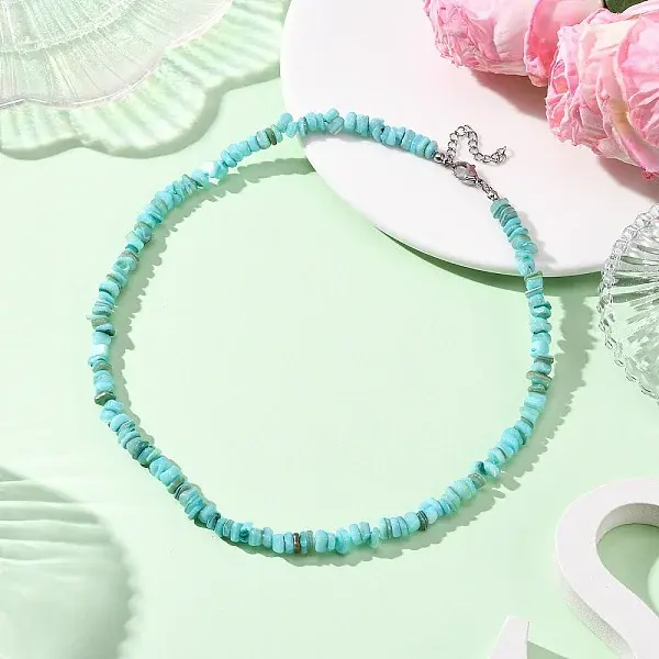 Dyed Natural Freshwater Shell Nuggets Beaded Necklaces