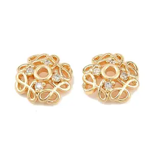 Brass Micro Pave Clear Cubic Zirconia Bead Caps