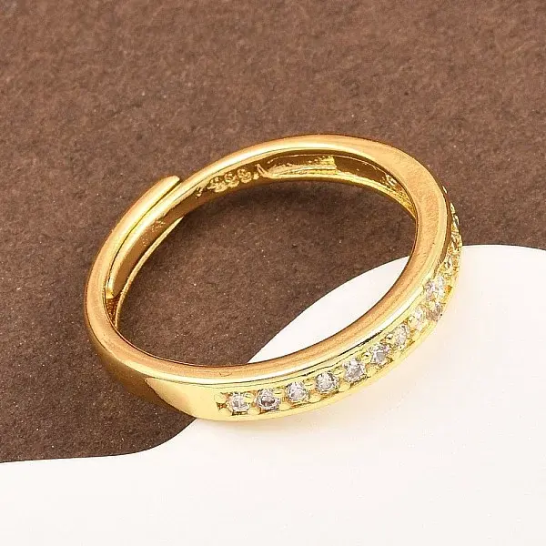 Brass Micro Pave Cubic Zirconia Adjustable Finger Rings for Women