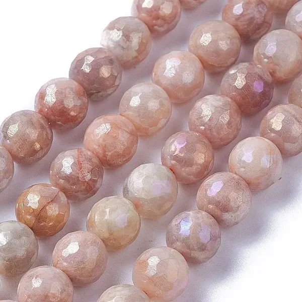 Electroplate Natural Sunstone Beads Strands