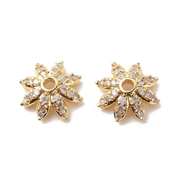 Brass Micro Pave Clear Cubic Zirconia Bead Caps