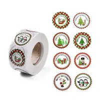 8 Patterns Christmas Round Dot Self Adhesive Paper Stickers Roll