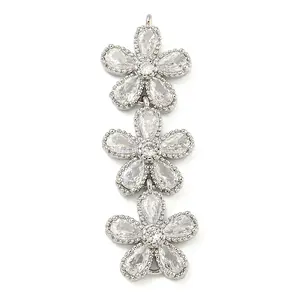 Brass Pave Clear Cubic Zirconia Three Flower Links Connector Charms
